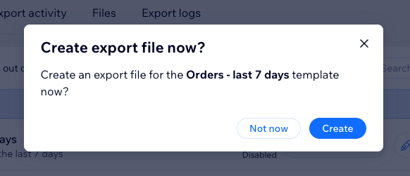 Create export file confirmation dialog