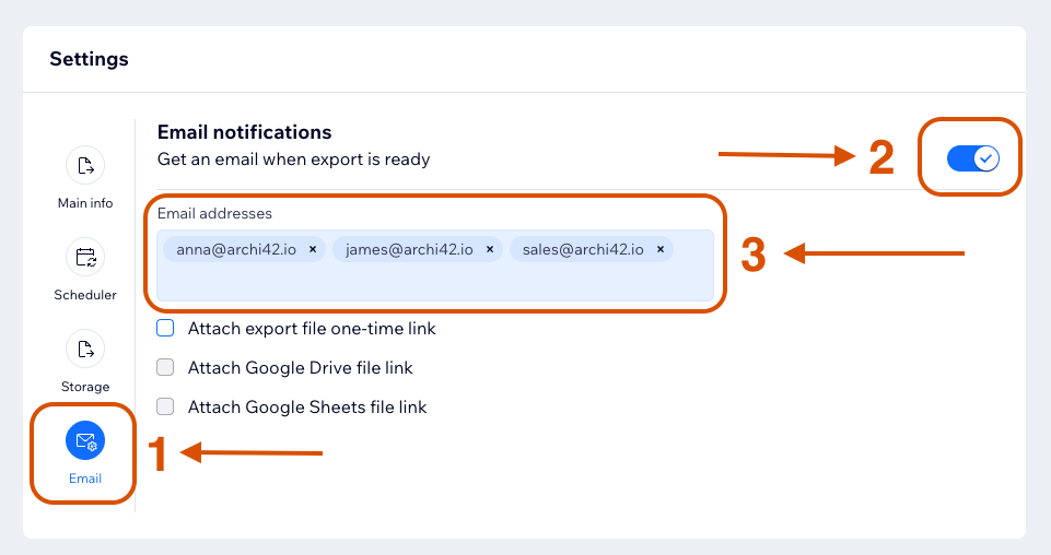 Email notifications settings