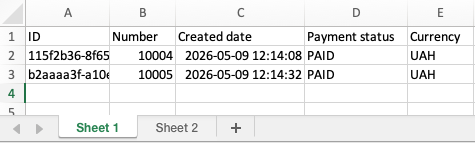 Generated Excel file sheets