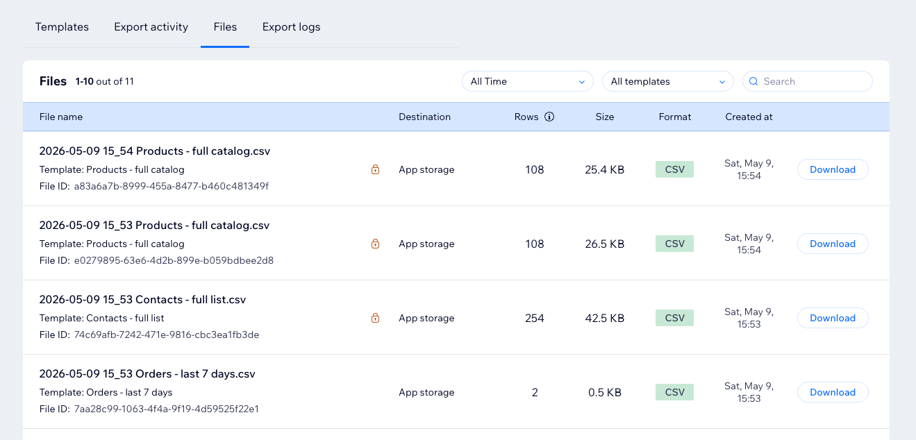 Files tab overview